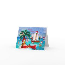 Small Coastal Chrismtas Harbor Holiday Boat Parade Invitations Front View