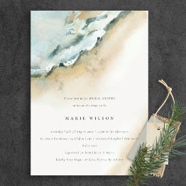 Small Coastal Sea Waves Sand Beach Bridal Shower Invitation Front View