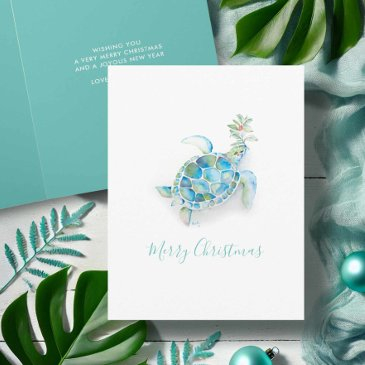 coastal watercolor sea turtle beach christmas invitations
