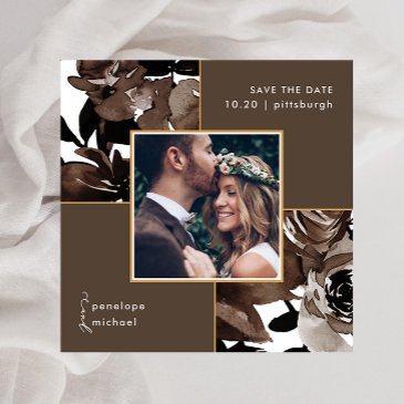 cocoa brown floral photo wedding save the date