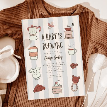 coffee brewing blue baby shower invitation
