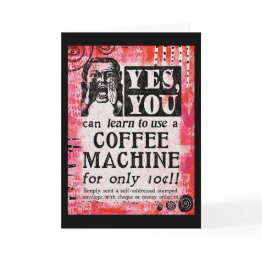 Small Coffee Machine - Funny Vintage Ad Invitations Front View