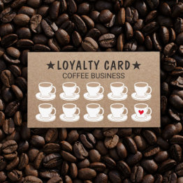 Small Coffee Shop Cute Cups Rustic Kraft Coffee Loyalty Front View
