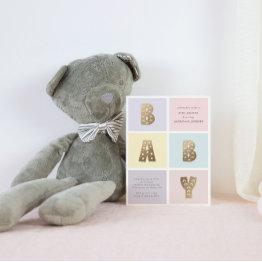Small Color Block Pastel Gold Baby Shower Invitation Front View