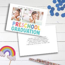 Small Colorful 2 Photo Preschool Graduation Party Invitation Front View