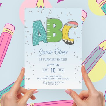 colorful abc alphabet 3rd birthday party invitation
