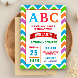 Small Colorful Abc Kids Alphabet Birthday Party Invitation Front View