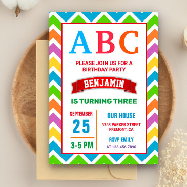 colorful abc kids alphabet birthday party invitation