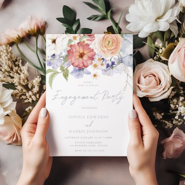 colorful all seasons floral engagement party invitation
