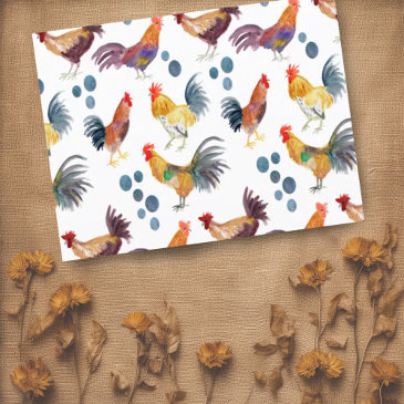 colorful chickens & eggs watercolor pattern postinvitations