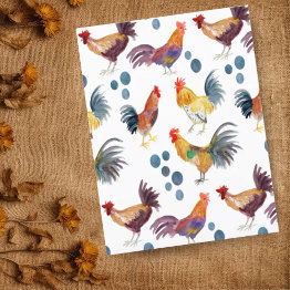 Small Colorful Chickens & Eggs Watercolor Pattern Postinvitations Front View