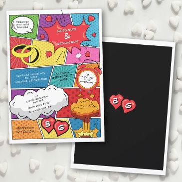 colorful comic book pop art wedding invitation