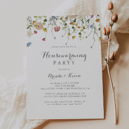 Small Colorful Dainty Wild Flowers Housewarming Party Invitation Front View