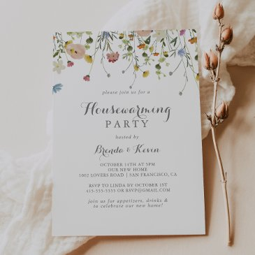 colorful dainty wild flowers housewarming party invitation