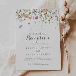 Small Colorful Dainty Wild Flowers Wedding Reception Invitation Front View