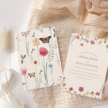 colorful floral border wildflower wedding invitation