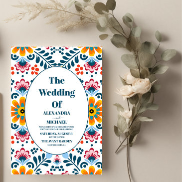 colorful floral mexican fiesta wedding invitation