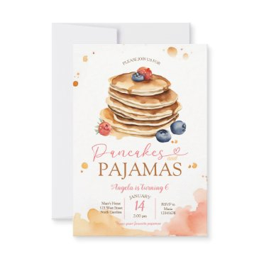 colorful fruit pancakes and pajamas party birthday invitation
