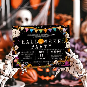 colorful fun kids halloween party invitation