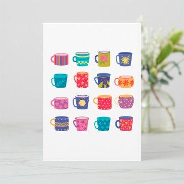colorful fun patterned coffee mug set invitation