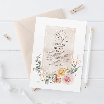 colorful garden flowers elegant boho baby shower invitation