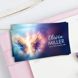 Small Colorful Glowing Angel Wings  Business Invitations Front View