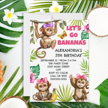 colorful go bananas monkey jungle child's birthday invitation