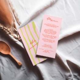 Small Colorful Hand Written Painted Pinstripes Wedding Menu Front View