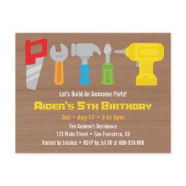 Small Colorful Handyman Tools Birthday Party Invitations Front View