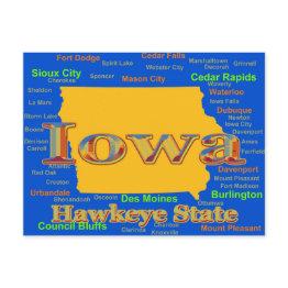 Small Colorful Iowa State Pride Map Silhouette Postinvitations Front View