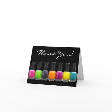 colorful nail polish bottles, nail salon thank you invitations
