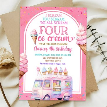 colorful pink ice scream for ice cream fourth invitation