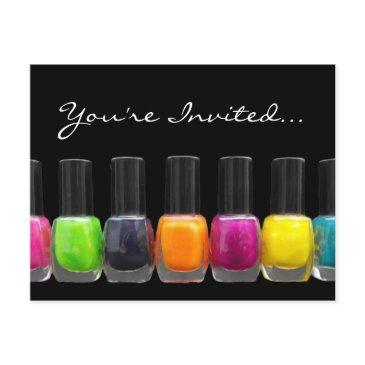 colorful polish bottles, nail salon manicure party invitation