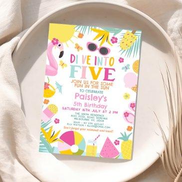 colorful pool party dive into five 5th birthday invitation