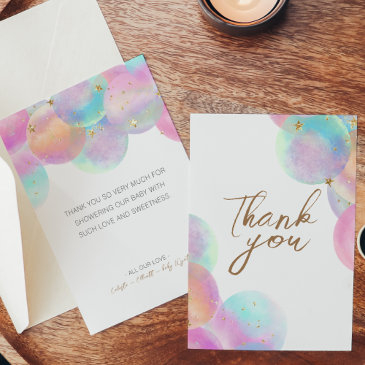 colorful rainbow bubbles white baby shower thank you invitations
