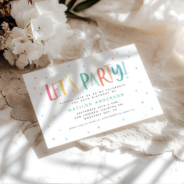 colorful rainbow lets party birthday invitation. invitations