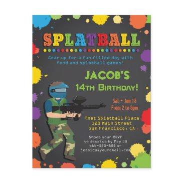 colorful splatball birthday party invitations