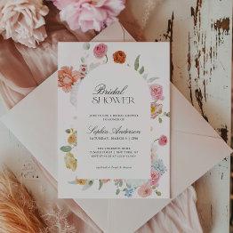 Small Colorful Spring Flowers Calligraphy Bridal Shower Invitation Front View