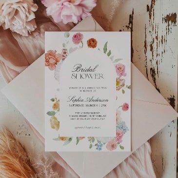 colorful spring flowers calligraphy bridal shower invitation