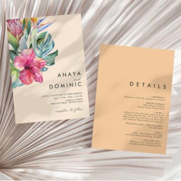 colorful tropical casual peach all in one wedding invitation