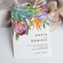 Small Colorful Tropical Floral Casual Wedding Invitation Front View