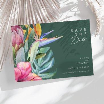 colorful tropical floral | green horizontal save the date