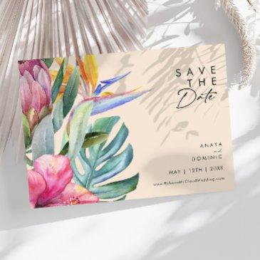 colorful tropical floral | peach horizontal save the date