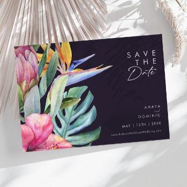 colorful tropical floral | purple horizontal save the date