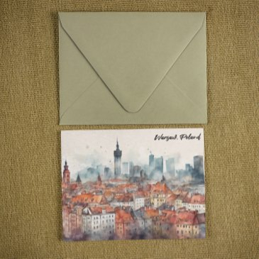 colorful warsaw poland watercolor skyline postinvitations