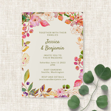 colorful watercolor floral illustration wedding invitation