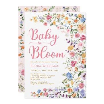 colorful wildflower baby in bloom girl shower invitation