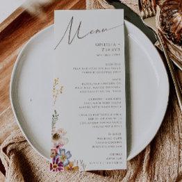 Small Colorful Wildflower | Beige Garden Wedding Dinner Menu Front View