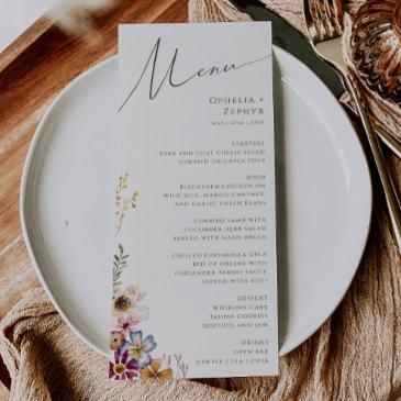 colorful wildflower | beige garden wedding dinner menu