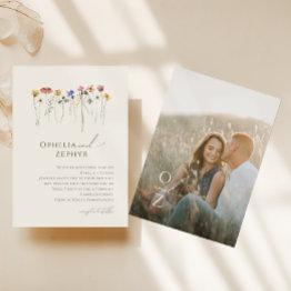 Small Colorful Wildflower Beige Monogram Photo Wedding  Invitation Front View